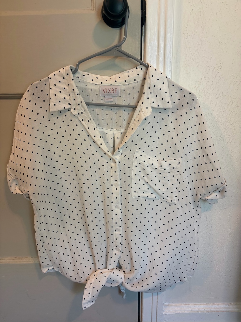 Vixbe White Polka Dot Tie-Front Blouse